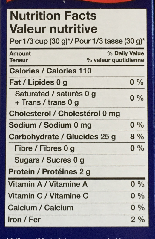 Información nutricional Una etiqueta nutricional de un alimento.