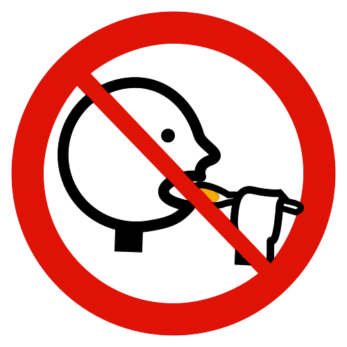 Pictograma en el que aparece un muñeco abriendo la boca para tomar un alimento de una cucharilla,  y encima el símbolo de prohibido