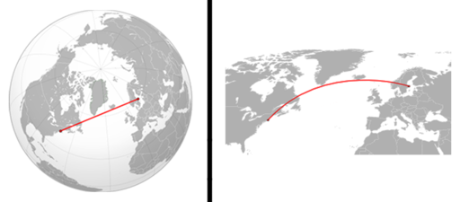 Ruta aérea desde diferentes proyecciones