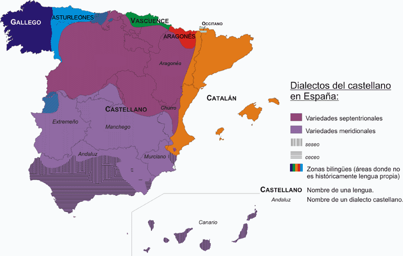 Mapa de los dialectos en España