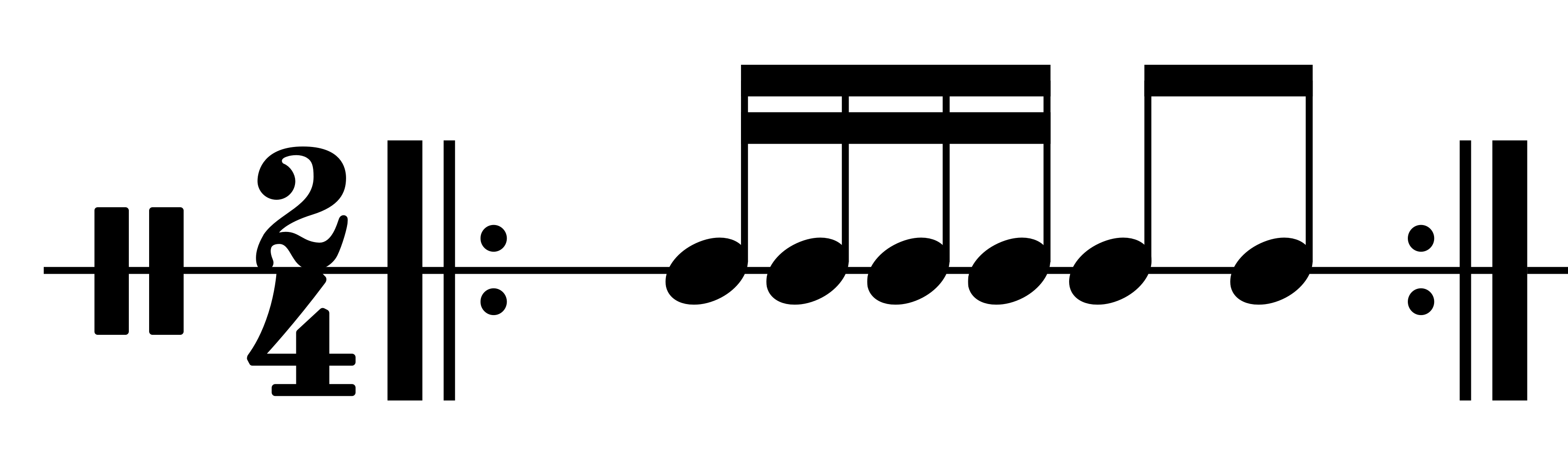 Compás binario de 2x4 con signos de repetición.