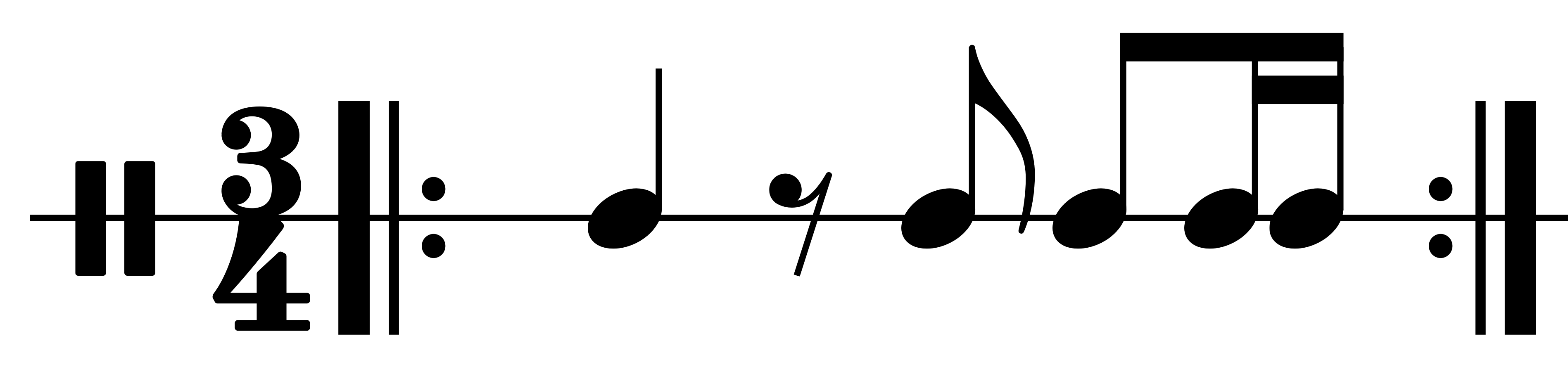 Compás ternario de 3x4 con signos de repetición.