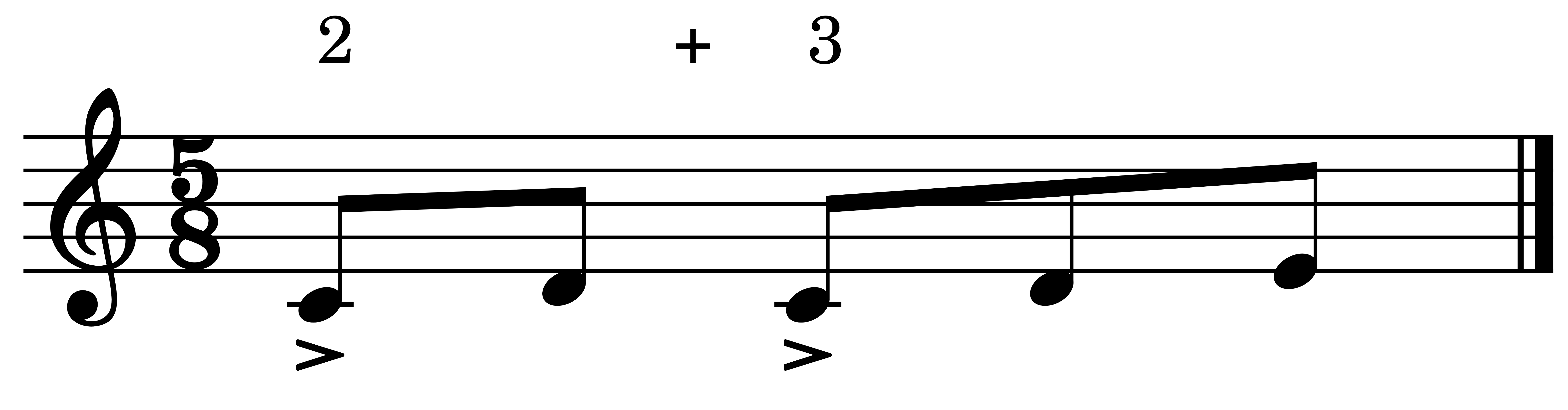 Ejemplo de compás de 5x8 con la medida de 2+3.