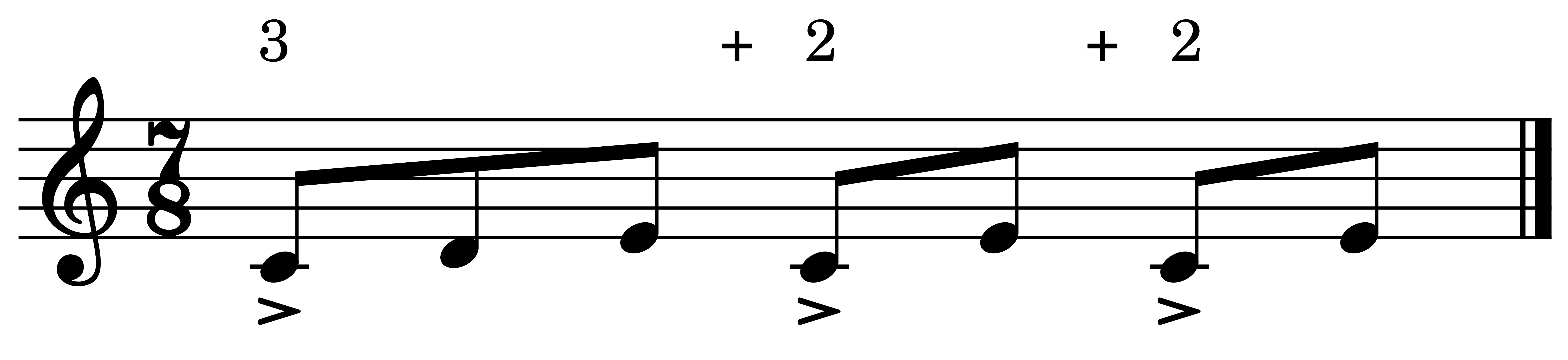 Ejemplo de compás de 7x8 con la medida de 3+2+2.