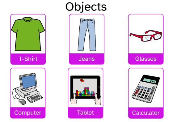 Infografía flashcards con vocabulario de objetos.
