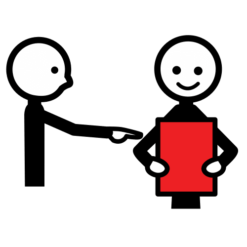 La imagen muestra dos individuos, uno de ellos sosteniendo un objeto rojo.