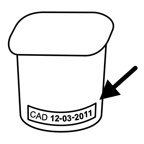 La imagen muestra una flecha señalando la fecha de caducidad de un envase de yogurth.