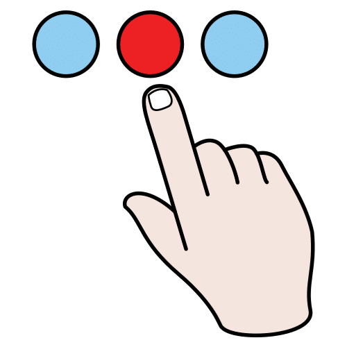 La imagen muestra un dedo señalando un círculo azul, al lado izquierdo y derecho del mismo aparecen dos círculos rojos.