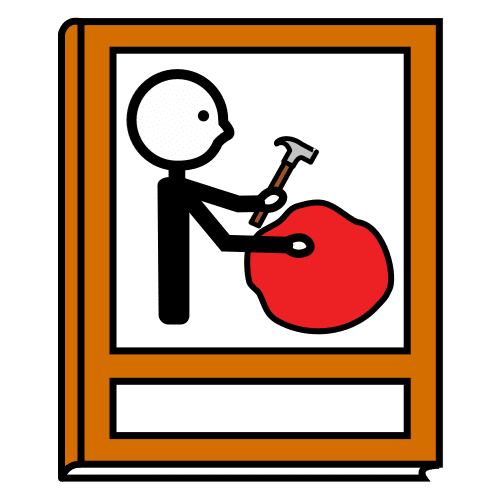 La imagen muestra un libro en cuya portada aparece un hombre con un martillo golpeando un círculo rojo.