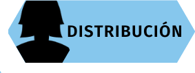 Muestra la palabra distribución en una etiqueta con una silueta.