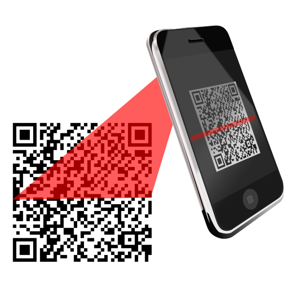 La imagen muestra un smartphone escaneando un código QR