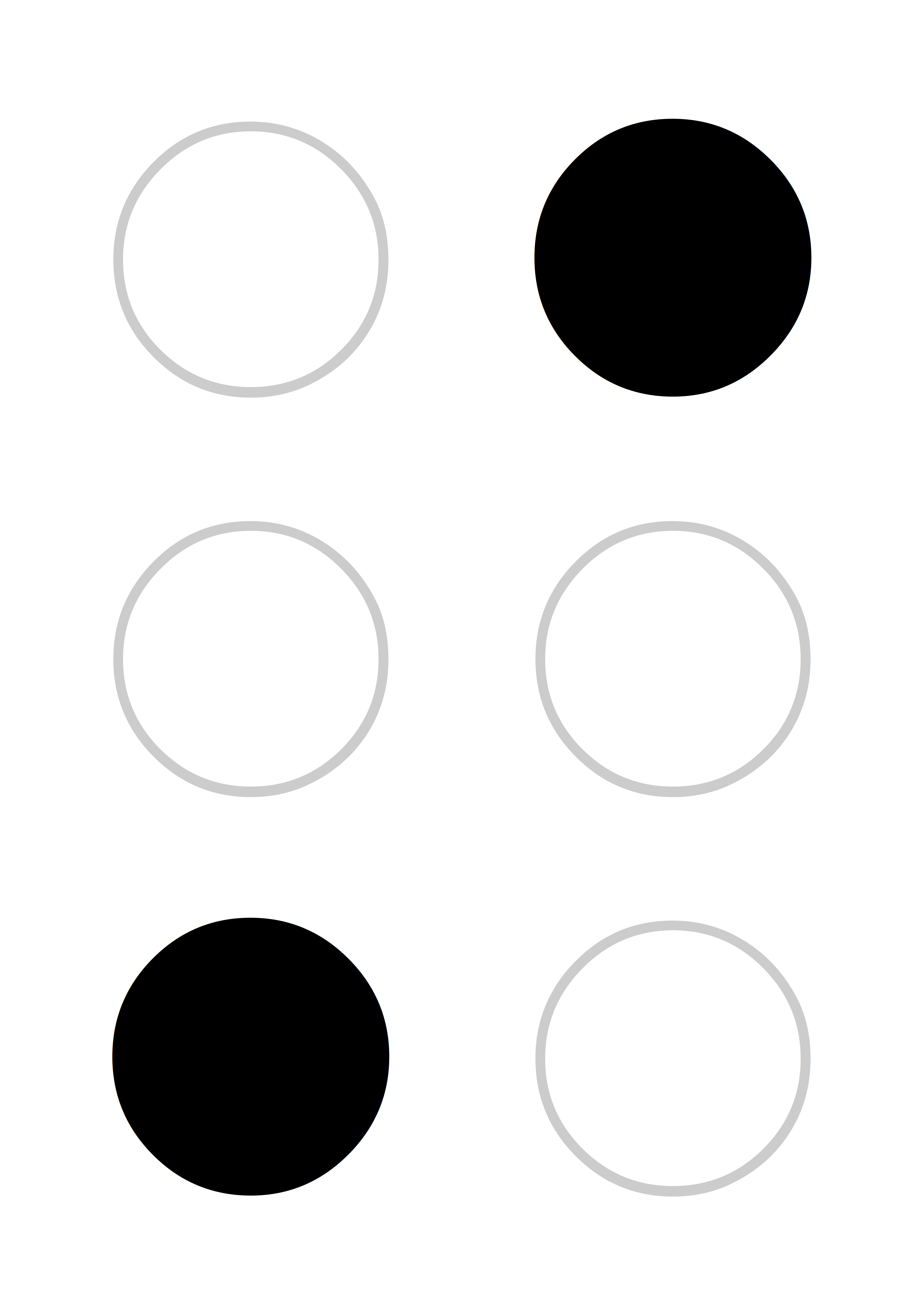 La imagen muestra un rectángulo de tres filas y dos columnas de  puntos