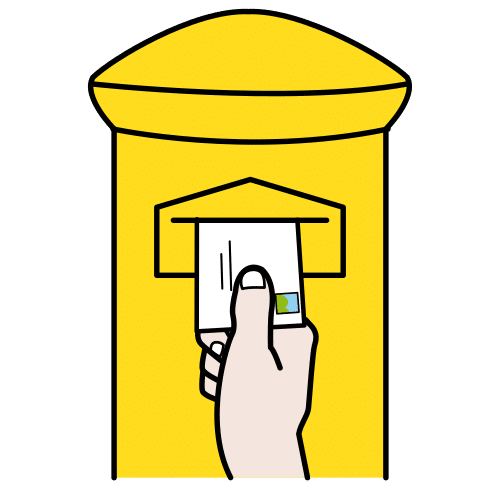 Muestra una mano introduciendo una carta en un buzón amarillo