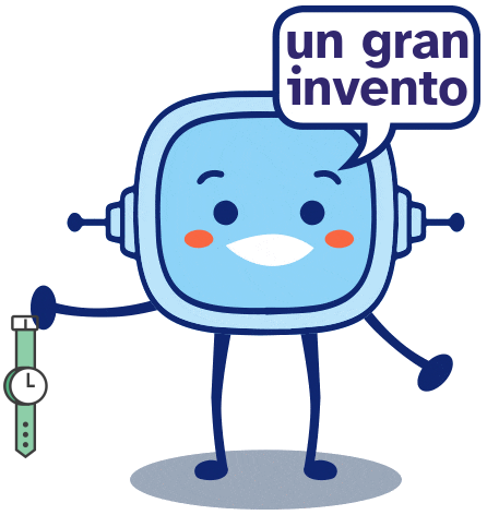 imagen en la que se puede distinguir a Rétor sosteniendo con su mano derecha un reloj de pulsera a través de su hebilla y, en un bocadillo de texto, dice 'un gran invento'