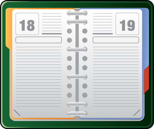 ejemplo de organizador diario, se observa un cuaderno en el cual, en cada hoja se presenta un día en el que se puede apuntar citas, datos, notas