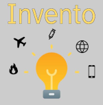 ilustración bajo el título 'Invento' en la que aparece una bombilla rodeada de los iconos de los siguientes grandes inventos: fuego, avión, vacuna, internet y teléfono