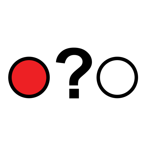 La imagen muestra dos círculos, uno de ellos coloreado de rojo, separados por una interrogación.