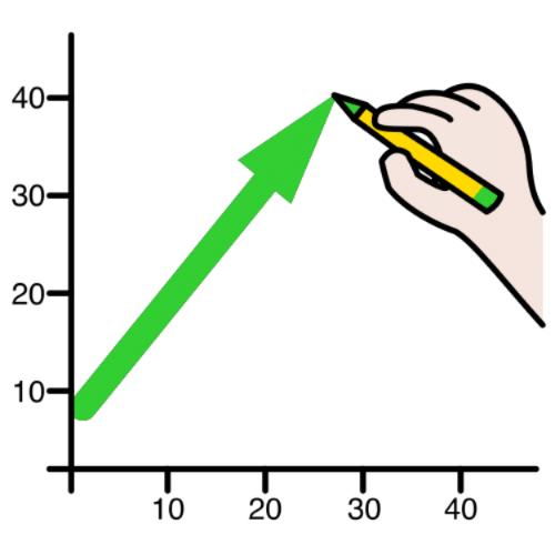 La imagen muestra una gráfica con una mano que dibuja una línea ascendente verde.