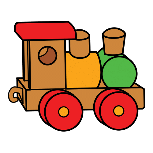 La imagen muestra un tren de juguete de madera.