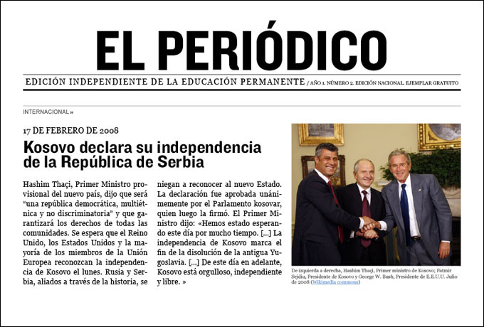 El Periódico- Kosovo declara su independencia de Serbia