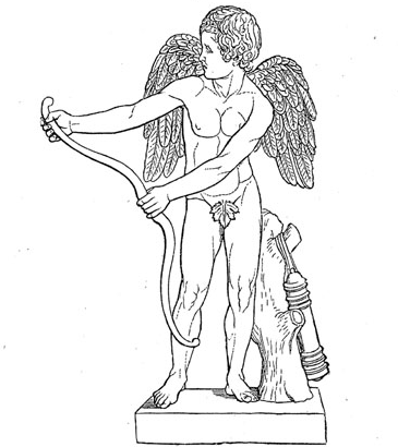 Dibujo de la escultura de Eros con un arco del museo Capitolino de Roma