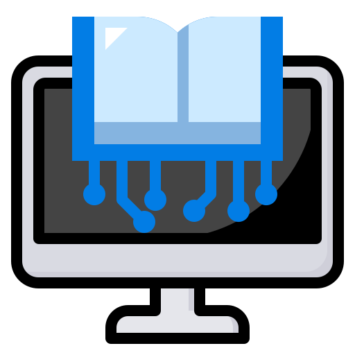 Icono de un libro sobre la pantalla de un ordenador