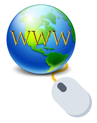 Planeta Tierra con las letras “WWW” sobreimpresas y un ratón conectado a través de su cable