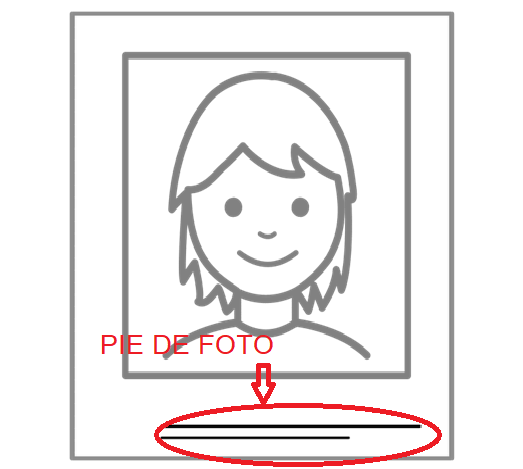 Una foto de una persona, debajo un texto rodeado con un círculo y una flecha diciendo que es el pie de foto