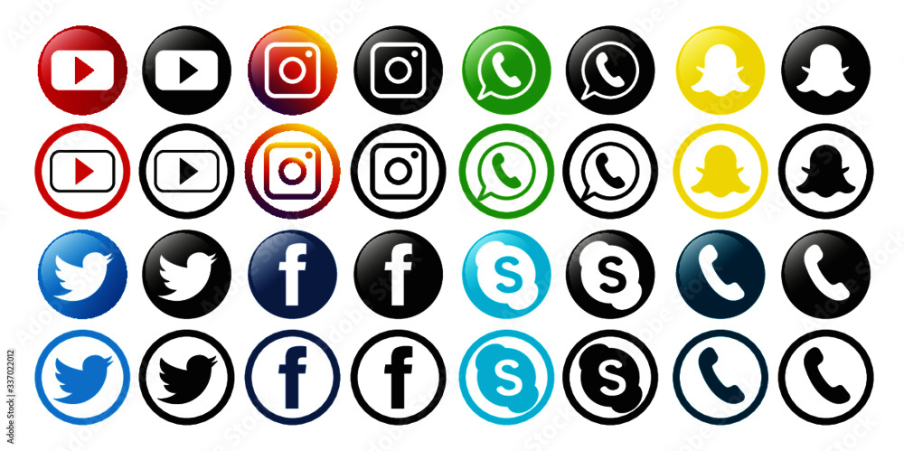 Conjunto de símbolos de redes sociales.