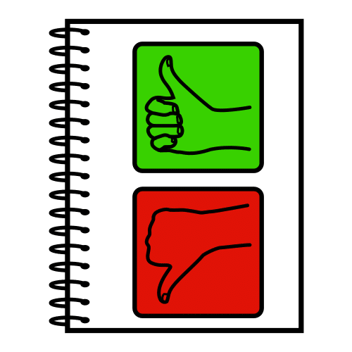 Un pictograma en el que se ve un pulgar hacia arriba con un fondo verde y otro hacia abajo con un fondo rojo.