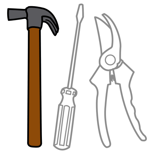 Pictograma donde aparecen diferentes herramientas: un martillo, un destornillador y unos alicates