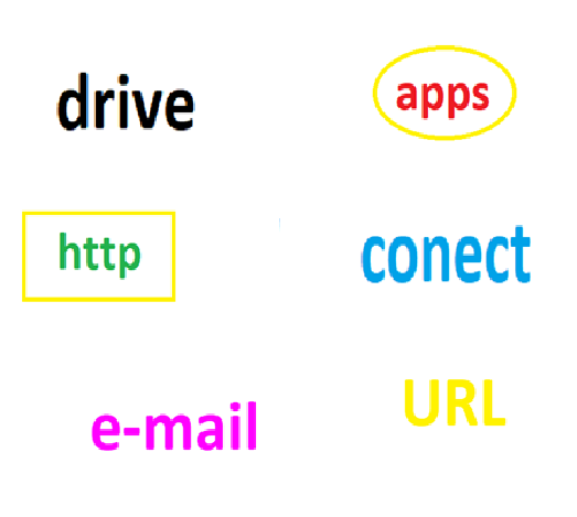 Se pueden leer las palabras: drive, apps, url, http, connect y e-mail