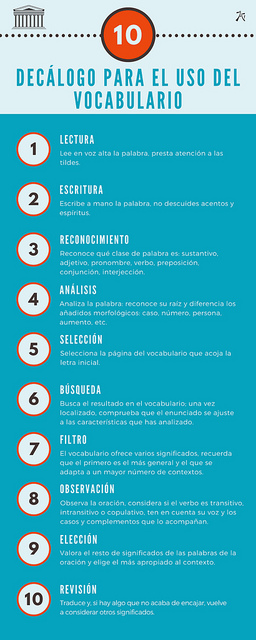 Infografía con diez consejos para el buen uso del vocabulario del aula