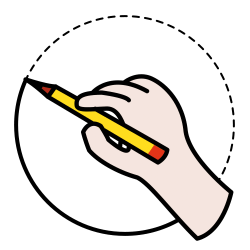 La imagen muestra una mano repasando un trazo discontinuo circular.