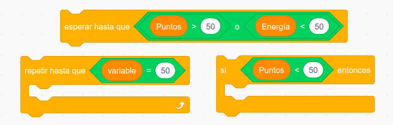 Imagen de ejemplos de operadores booleanos en Scratch