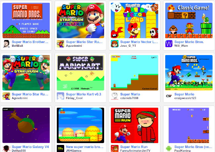 Ejemplos de juegos de Mario Bross realizados en Scratch
