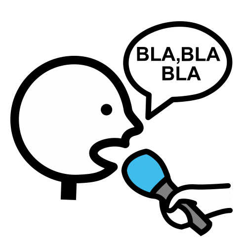 La imagen muestra un dibujo de una persona hablando por un micrófono sostenido por una mano.