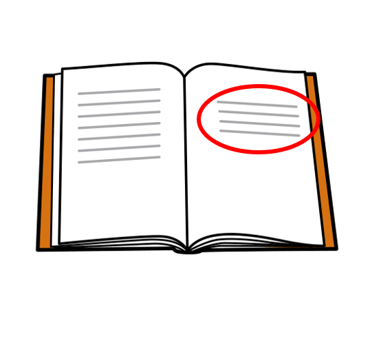La imagen muestra un dibujo de un libro con varios párrafos. El último párrafo está rodeado y destacado con un círculo rojo.