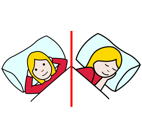 La imagen muestra un dibujo de una niña que, en un lado, aparece despierta y, en el otro lado, aparece dormida.