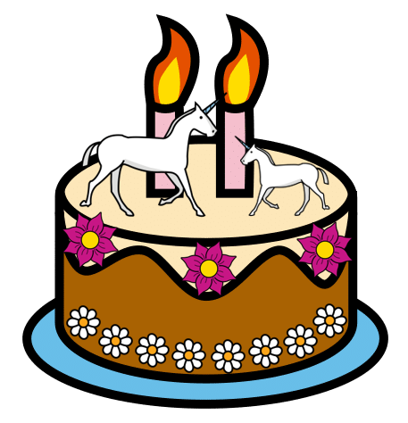La imagen muestra un dibujo de una tarta adornada con muchos detalles de flores y unicornios.