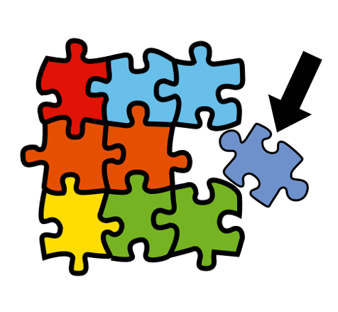 La imagen muestra un dibujo de un puzle que está incompleto a falta de una sola parte o pieza.