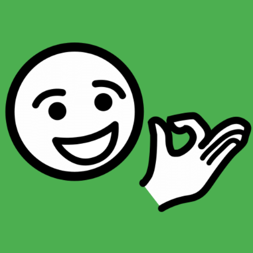 La imagen muestra un dibujo de una persona sonriente haciendo un gesto con la mano, formando un círculo al juntar los dedos índice y pulgar.