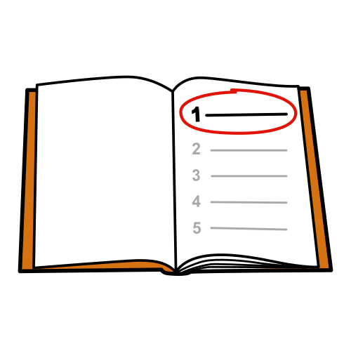 La imagen muestra un dibujo de un libro abierto con varios renglones numerados. El primer renglón está destacado con un círculo rojo.