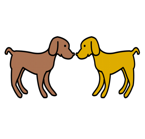 La imagen muestra un dibujo de dos perros marrones casi iguales, uno tiene un color más claro que el otro.