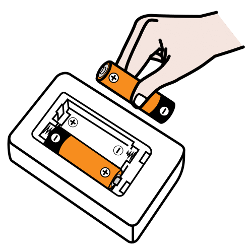 La imagen muestra un dibujo de una mano encajando una pila en un dispositivo.