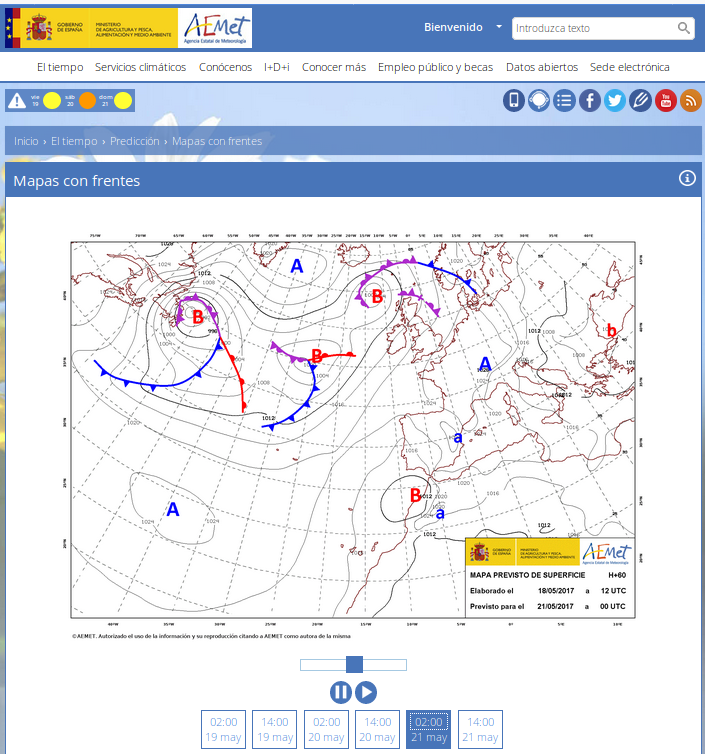 Web del Instituto Nacional de Meteorología