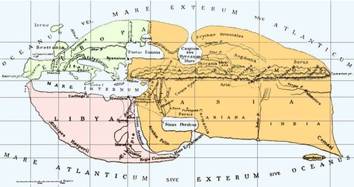 Mapa que reproduce las descripciones de los límites del mundo en la obra de Estrabón