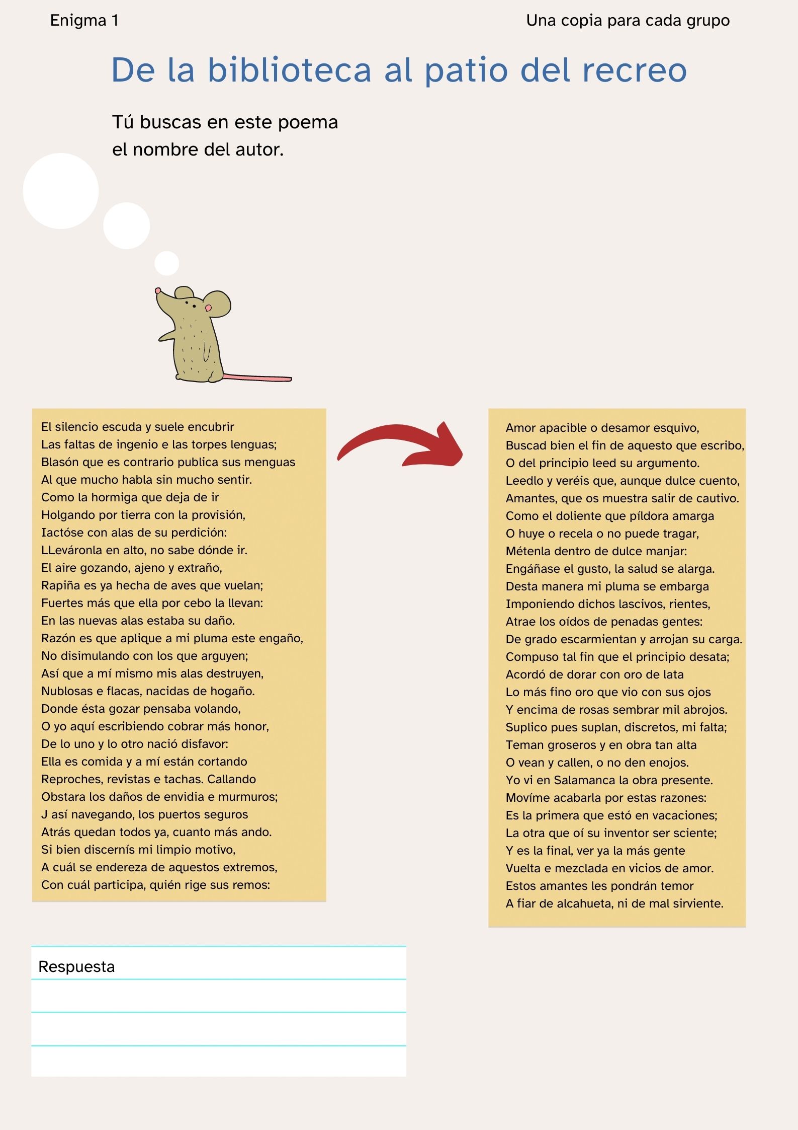 La imagen muestra la infografía con el enigma 1 de la actividad grupal en lectura facilitada