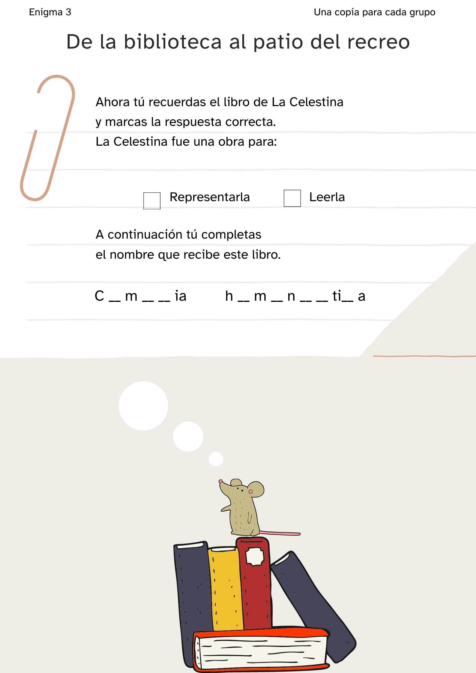 La imagen muestra la infografía con el enigma 3 de la actividad grupal 