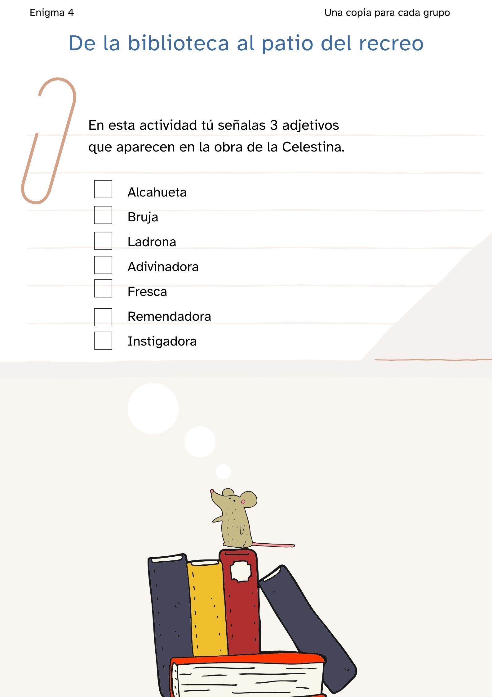 La imagen muestra la infografía con el enigma 4 de la actividad grupal 